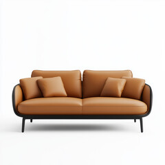 Stylish brown leather couch with decorative pillows, perfect for modern living spaces. This elegant piece adds warmth and comfort to any room