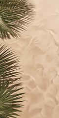 Naklejka premium Abstract backdrop with palm leaf shadows on sandy beach surface, tropical vibes, beach destination, relaxation theme