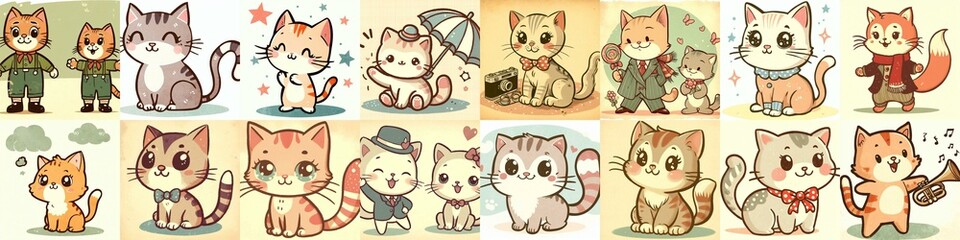 Obraz premium Cute cartoon cats . AI generated illustration
