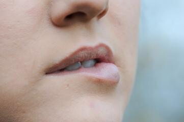 Fototapeta premium Young Adult Teen Face and Lips. Sexy and Horny Face Expression