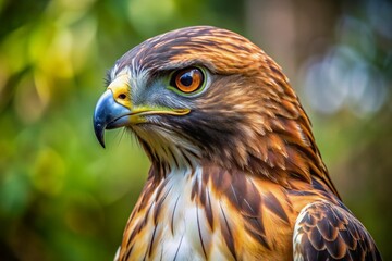 Fototapeta premium Capture the beauty of a majestic red-tailed hawk in its habitat, highlighting its striking features and fierce expression, an inspiration for wildlife photography enthusiasts.