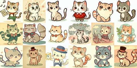 Fototapeta premium Cute cartoon cats . AI generated illustration