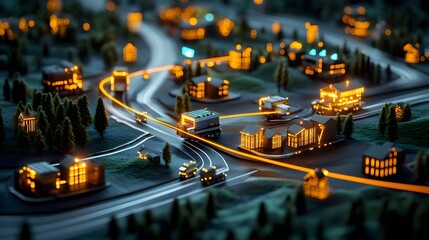 Fototapeta premium Night Logistics Truck City Delivery