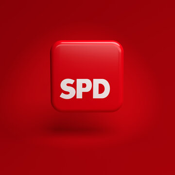 Logo of the center left German political party SPD on a tile hovering over a seamless red background