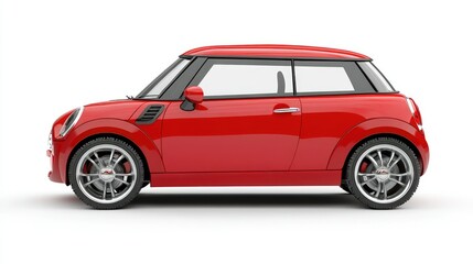 Naklejka premium A side view of a sleek red compact car, showcasing its sporty design and modern features.