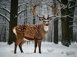 Fototapeta premium deer in winter forest