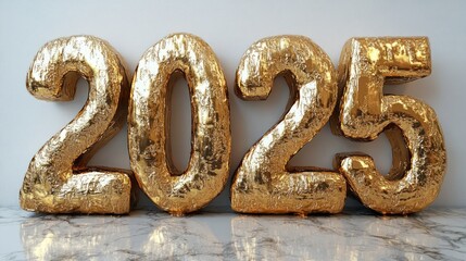 Obraz premium Golden 2025 numerals on marble.