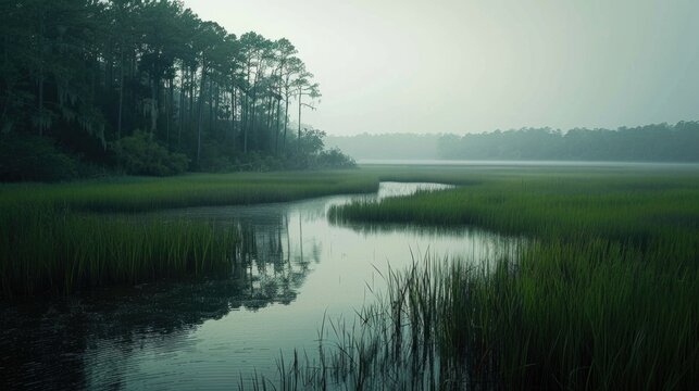 Marsh Background. Beautiful Lowcountry Landscape near Sapelo Island, Coastal Georgia, USA