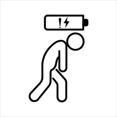 Obraz premium Life energy. Stickman, Businessman with low battery,Charging indicator pictogram or logo. Symbol of unhappy, Energetic, tired or exhausted