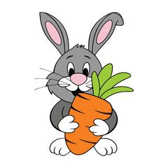 Playful Bunny Holding Carrot Vector Illustration