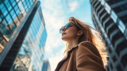 Obraz premium woman in sunglasses walking through the city