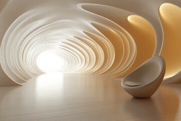 Obraz premium This engaging interior space showcases flowing curves and warm lighting that create an inviting atmosphere, perfect for contemporary design aesthetics.