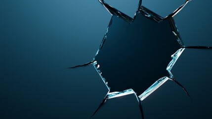 A jagged hole in a dark surface with sharp edges.