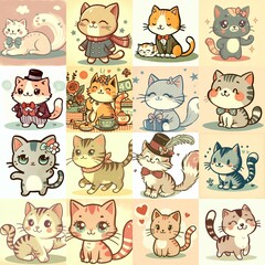 Fototapeta premium Cute cartoon cats . AI generated illustration