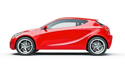 A sleek red car showcased from the side, emphasizing its modern design and sporty features.