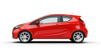 Fototapeta premium A sleek red hatchback car displayed in profile view against a white background.