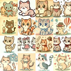 Obraz premium Cute cartoon cats . AI generated illustration