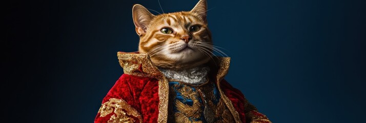 Obraz premium A regal cat dressed in ornate clothing, exuding a majestic and noble presence.