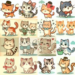Cute cartoon cats . AI generated illustration