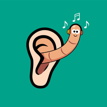 An illustration of ear worm wearing a headphone.