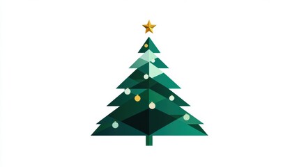 Fototapeta premium Minimalist flat design christmas tree with star and baubles