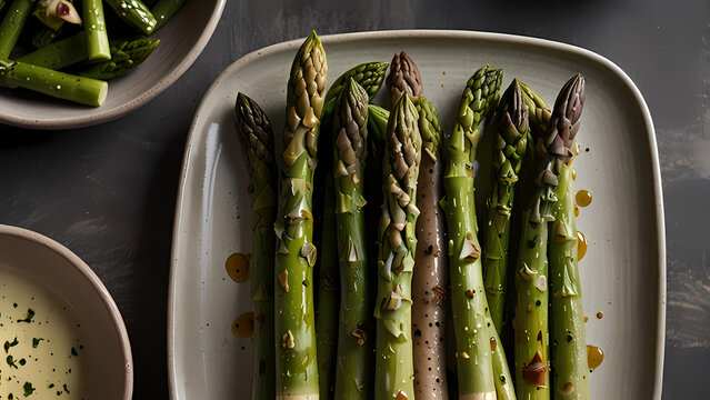 close-up image of an asparagus dish beautifully plated