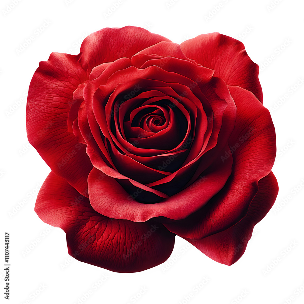 Poster stunning close-up of a fully bloomed red rose on a transparent background, ideal for design projects