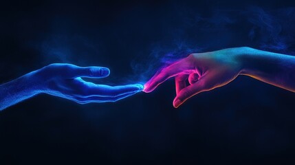 Obraz premium A vibrant depiction of two hands reaching towards each other, symbolizing connection.