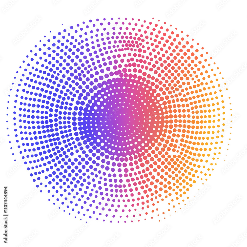 Poster vibrant halftone circle with colorful gradient from blue to orange, perfect for modern and creative 