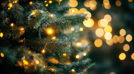 Fototapeta premium Close-Up of Christmas Tree with Lights 