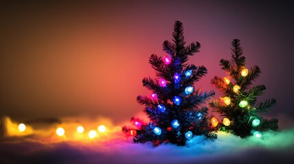 Colorful Christmas Trees with Festive Lights  
