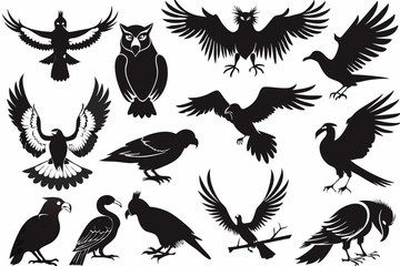 Diverse Bird Silhouette Set – Elegant Black Bird Designs for Creative Projects