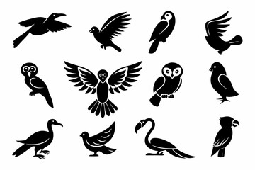 Obraz premium Diverse Bird Silhouette Set – Elegant Black Bird Designs for Creative Projects