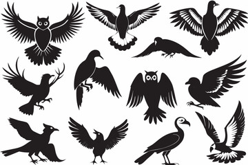 Obraz premium Diverse Bird Silhouette Set – Elegant Black Bird Designs for Creative Projects
