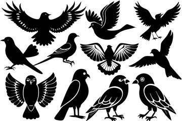 Diverse Bird Silhouette Set – Elegant Black Bird Designs for Creative Projects