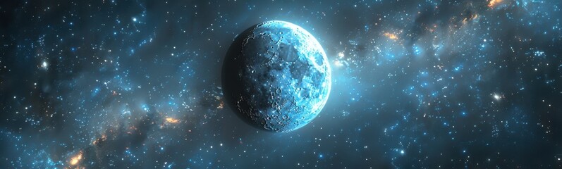 Naklejka premium Blue object in the middle of a galaxy, banner