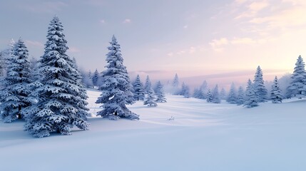 Obraz premium A tranquil snowy landscape with pine trees and a serene winter sky
