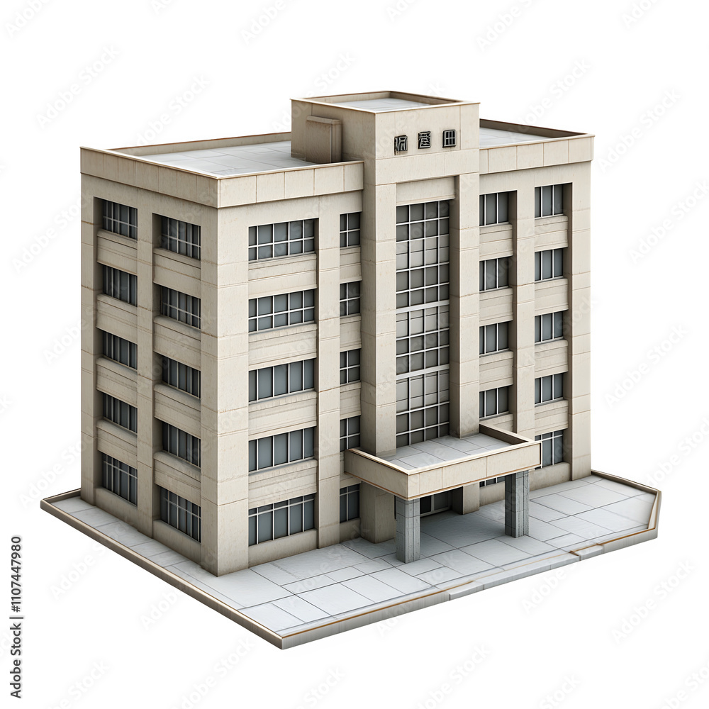 Poster Modern office building in isometric view, ideal for architectural visualization and urban planning projects with transparent background