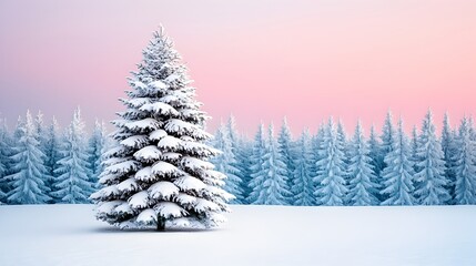 Fototapeta premium Snowy Pine Tree Surrounded by Winter Forest