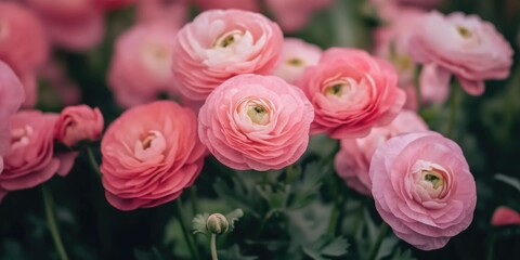 Pink flowers with green leaves