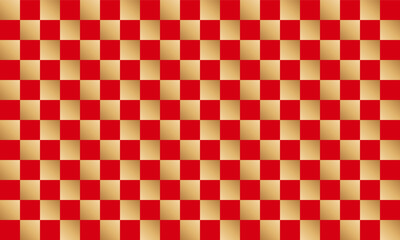 シームレス市松模様の横長背景(赤色とシャンパンゴールド)