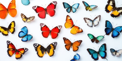 Fototapeta premium Colorful butterflies on white