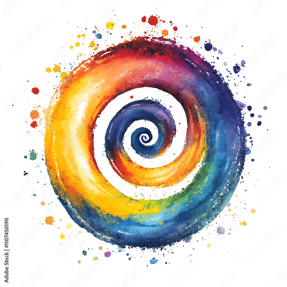 Poster colorful watercolor spiral creating an enchanting rainbow vortex, ideal for transparent background c