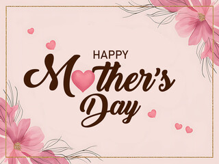 Mother's day greeting card with pink hearts. Happy mothers Day han drawn lettering banner, template, poster. Floral artictic background for mothers day