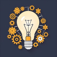 Creative Business Concept Branding Goals Lightbulb with gears and charts, symbolizing creative business concepts and branding, no face, flat design illustration