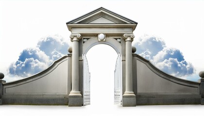 Obraz premium Pearly Gates with clouds and Heaven on isolated white background