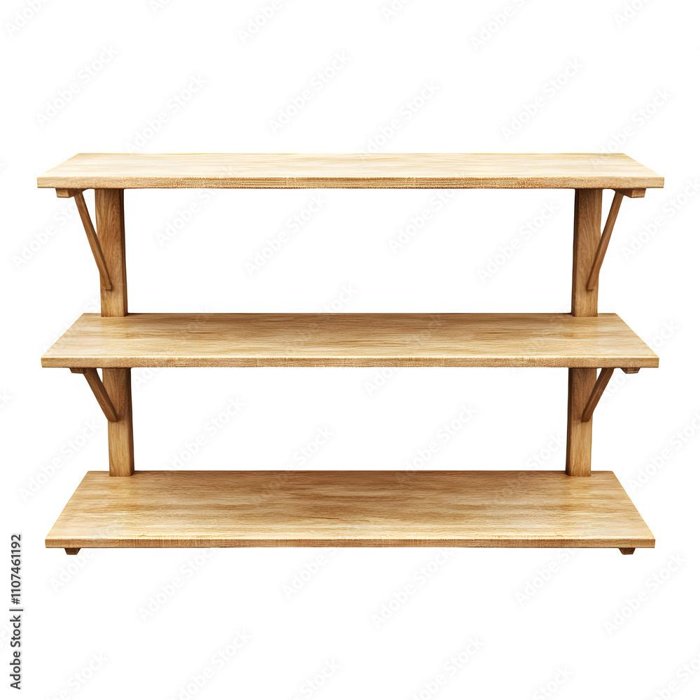 Poster Elegant wooden shelf with transparent background, ideal for displaying products or decor in different arrangements