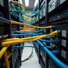 Digital technology depiction showcases cybernetic data connections within an intricate futuristic network landscape