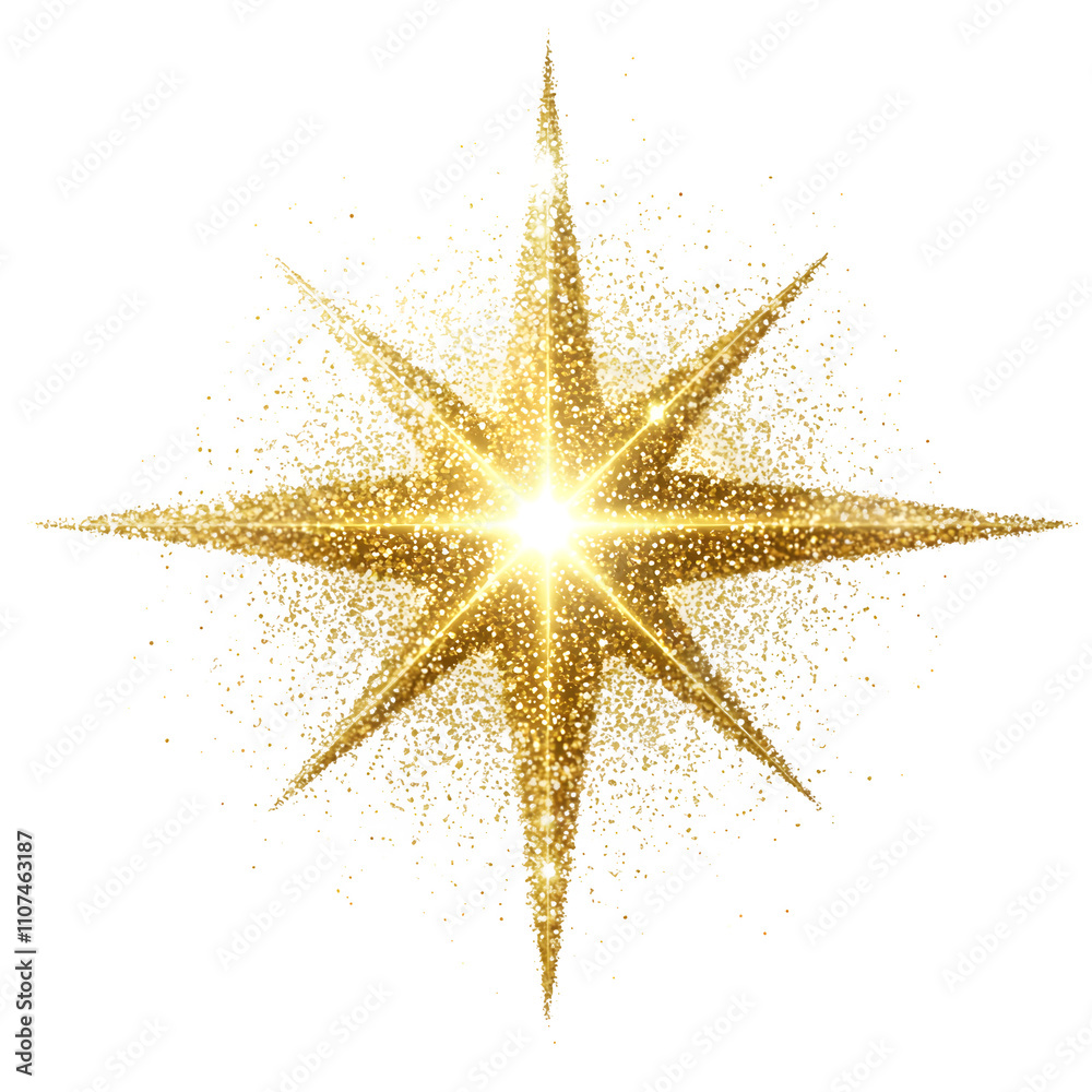 Poster glamorous golden star with sparkles on a clear background, ideal for festive designs to create a mag