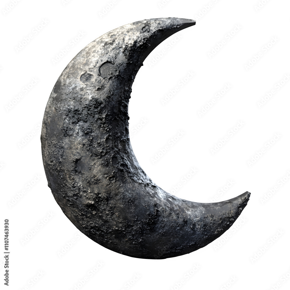 Poster highly detailed crescent moon with realistic craters, isolated on a transparent background. ideal fo